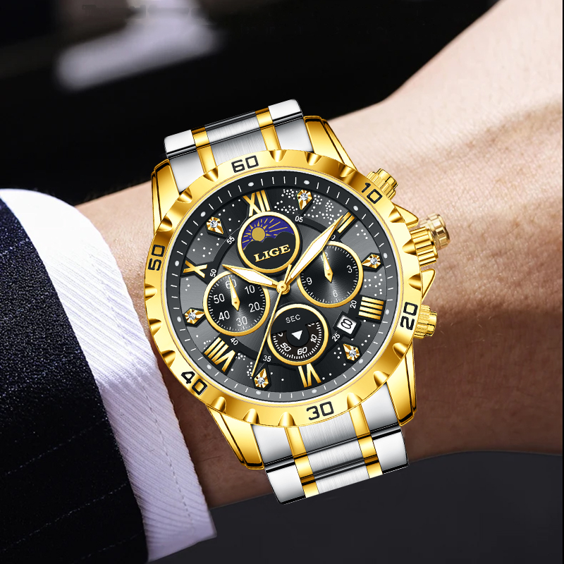 LIGE Jam Tangan Pria Kuarsa Be - Luxury Watch Box ulasan dan harga