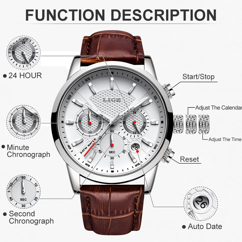 LIGE Jam Tangan Pria Bermerek  - Best Luxury Quartz Watch ulasan dan harga